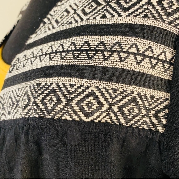 TRIBAL linen jacket embroidered black and white bohemian tassels textured large - Picture 10 of 15